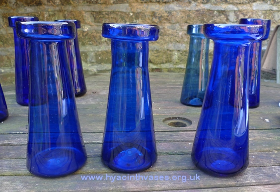 antique tall blue hyacinth vases